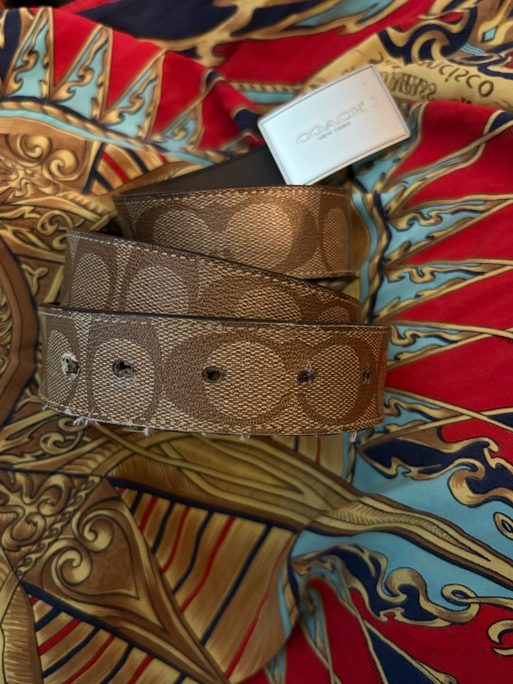 Coach Brown Signature Canvas Men's Belt with Silver-Tone Buckle